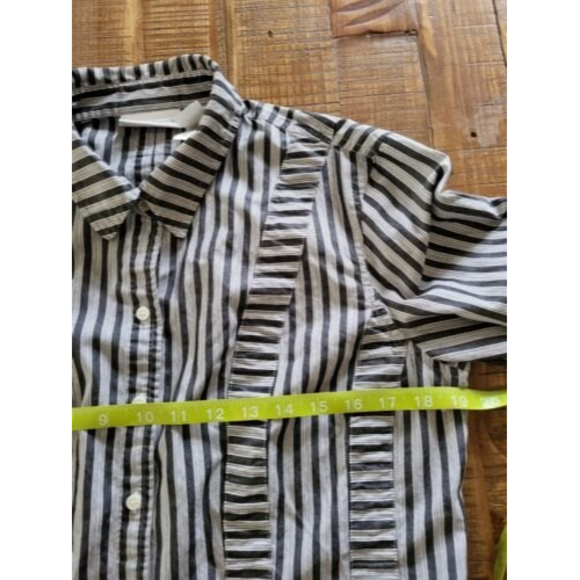Liz Claiborne Size 10 Button Up Blouse Striped Long Sleeve Shirt Blouse Patched - Picture 6 of 8